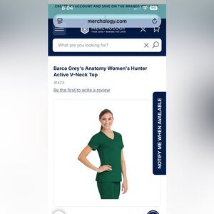 Grey's Anatomy by Barco Active V-Neck Scrub Top Women’s Small Hunter Green New